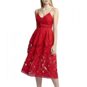 NICHOLAS Floral Lace Roule Ball Dress - Red